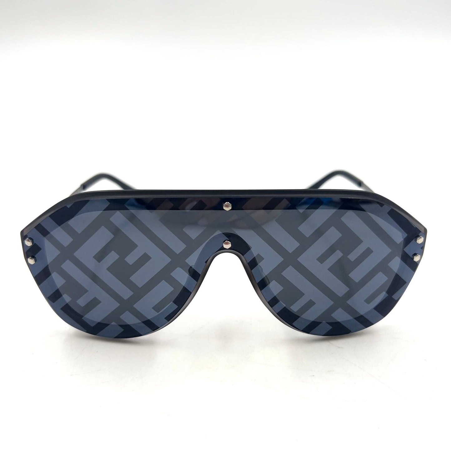 Fendi FF Logo Fabulous Acetate Metal Dark Gray Black Sunglasses Silver FF