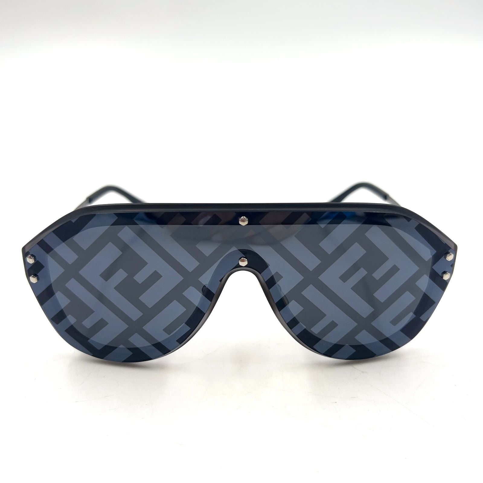 Fendi FF Logo Fabulous Acetate Metal Dark Gray Black Sunglasses Silver FF