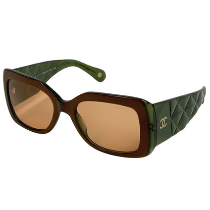 Chanel CC Logo Sunglasses Eyewear Acetate Brown Green