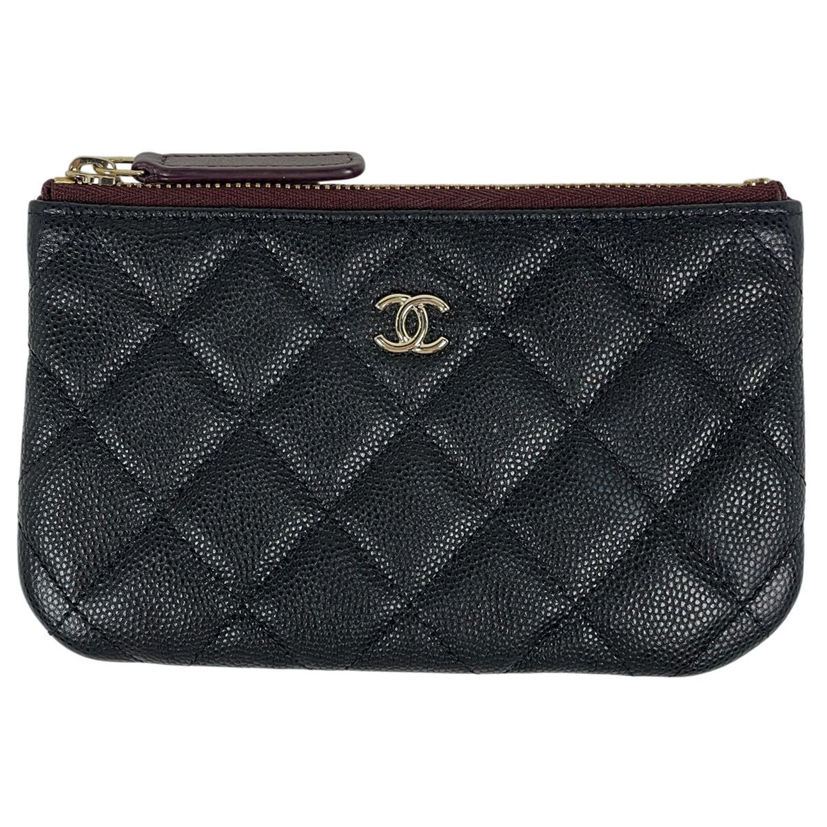 Chanel CC Logo Pouch Quilted Caviar Leather Black