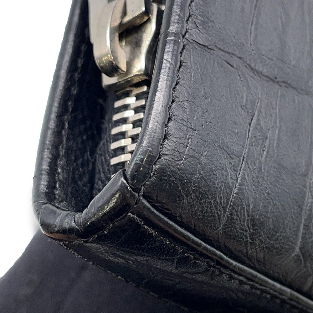 Saint Laurent Paris Wallet Zip Around Croco Embossed Leather Black — view 5