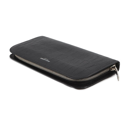 Saint Laurent Paris Wallet Zip Around Croco Embossed Leather Black — view 2