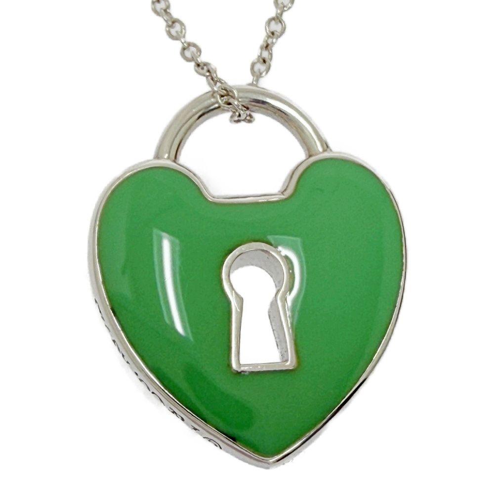 Tiffany & Co Silver Enamel Heart Lock Necklace — view 3