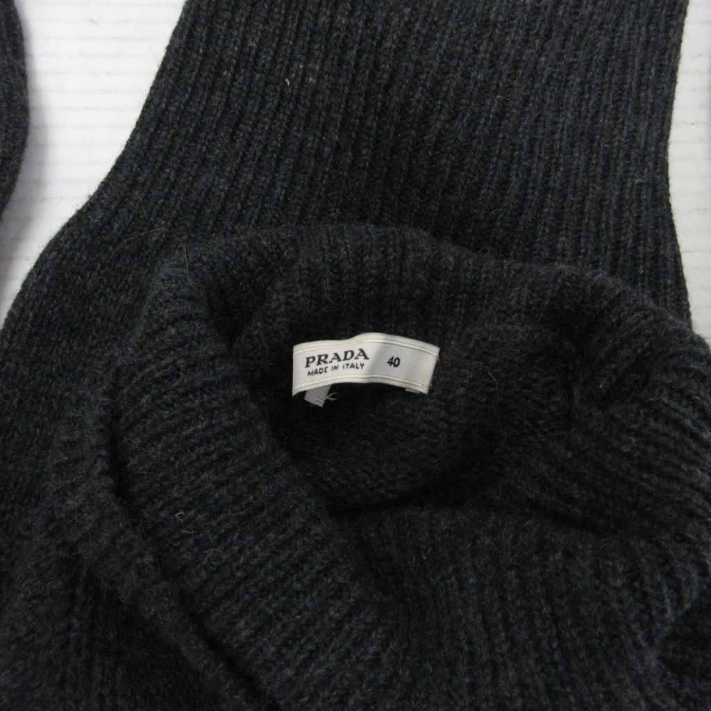 Prada Turtleneck Knit Sweater Long Sleeve High Neck 100% Cashmere 40 Dark Gray — view 5