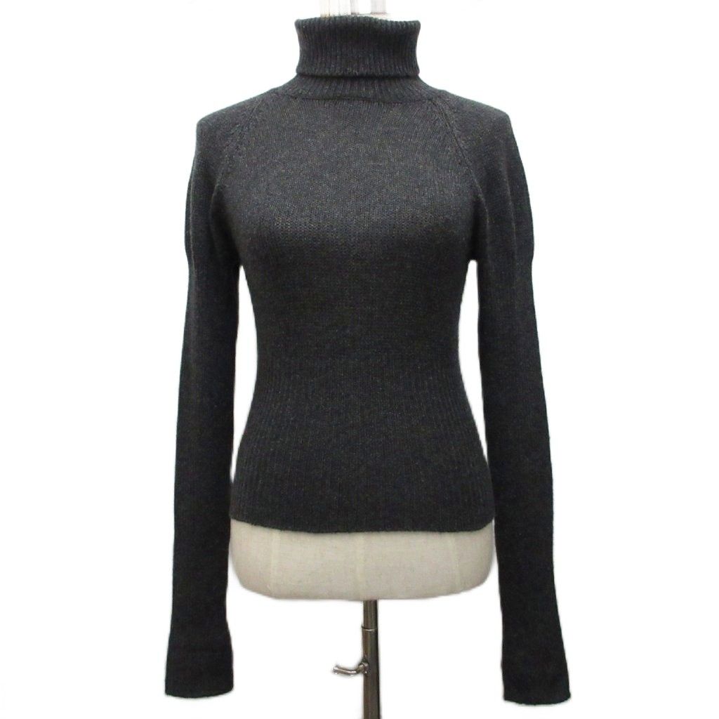 Prada Turtleneck Knit Sweater Long Sleeve High Neck 100% Cashmere 40 Dark Gray