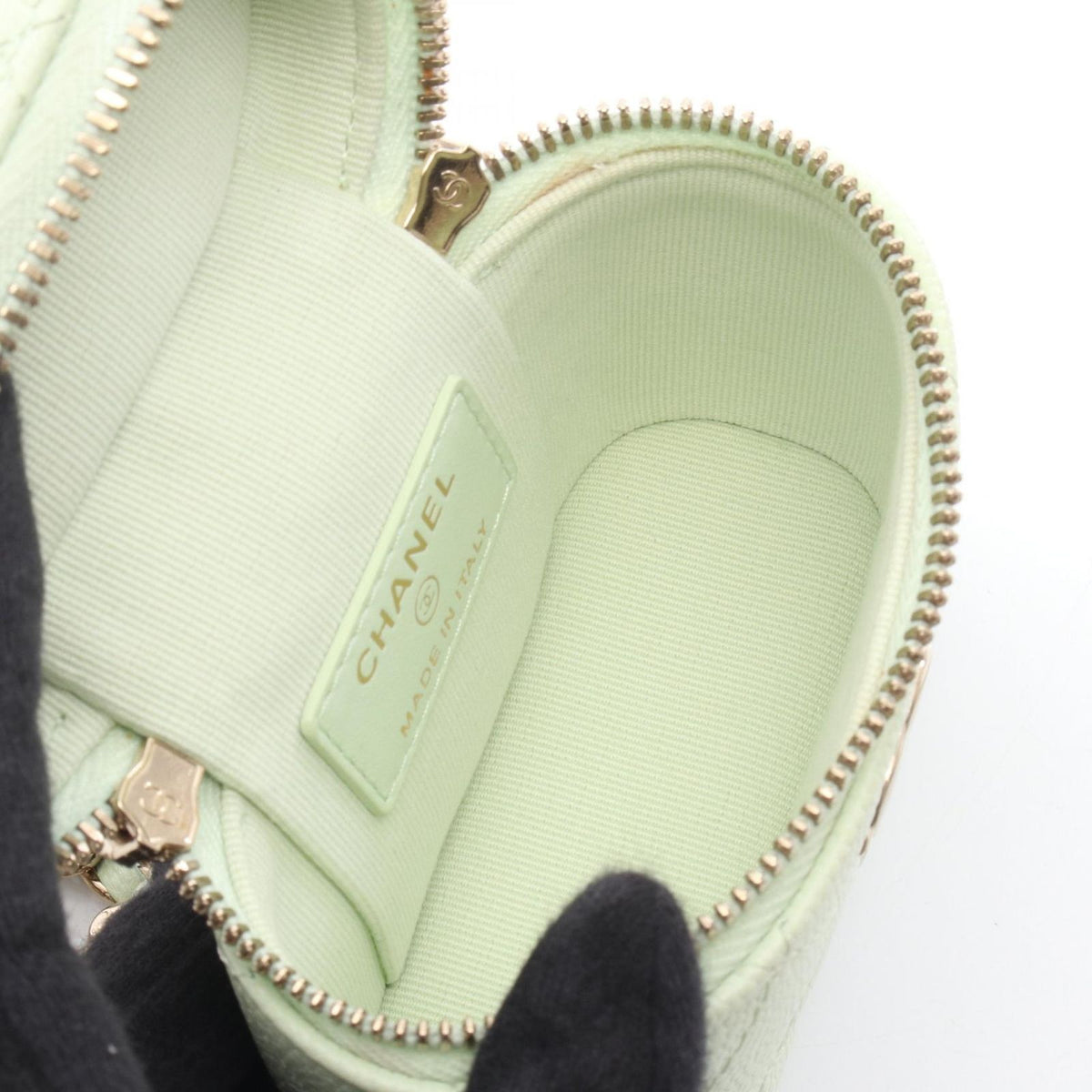 Chanel Shoulder Bag Quilted Yellow Green Caviar Leather Mini Vanity 2-Way Chain — view 3