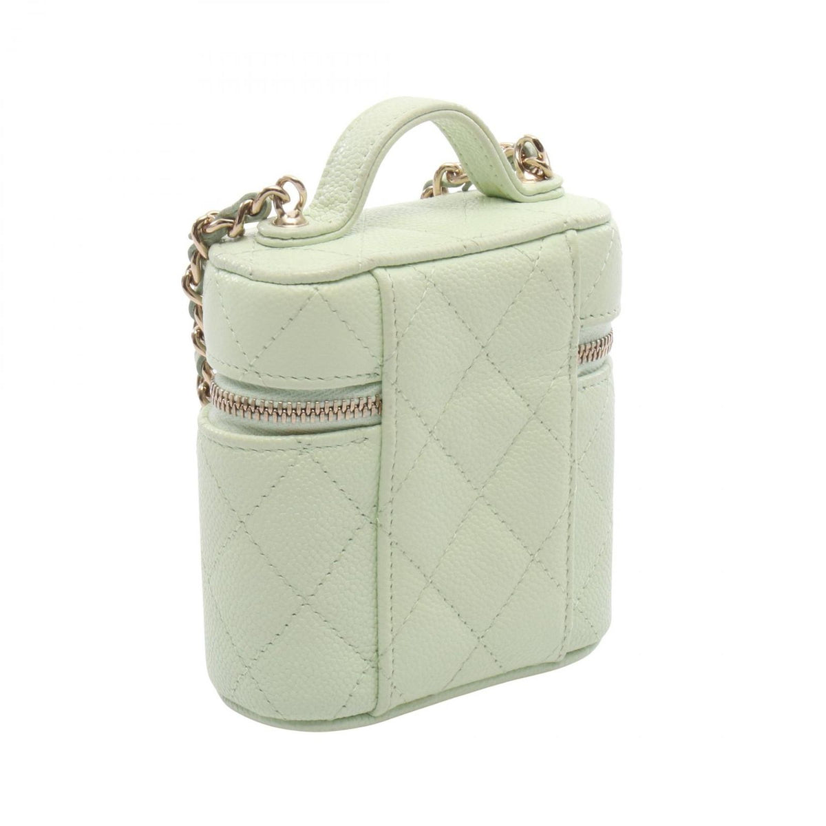 Chanel Shoulder Bag Quilted Yellow Green Caviar Leather Mini Vanity 2-Way Chain — view 2
