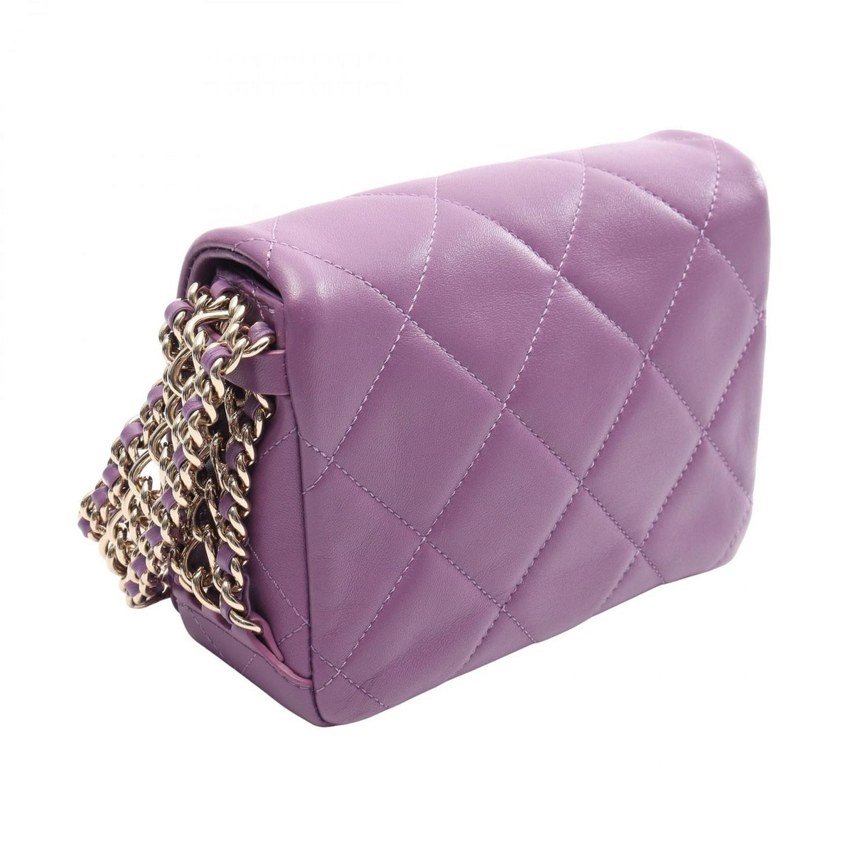 Chanel Shoulder Bag Quilted Small Flap Purple Lambskin Chain — view 2