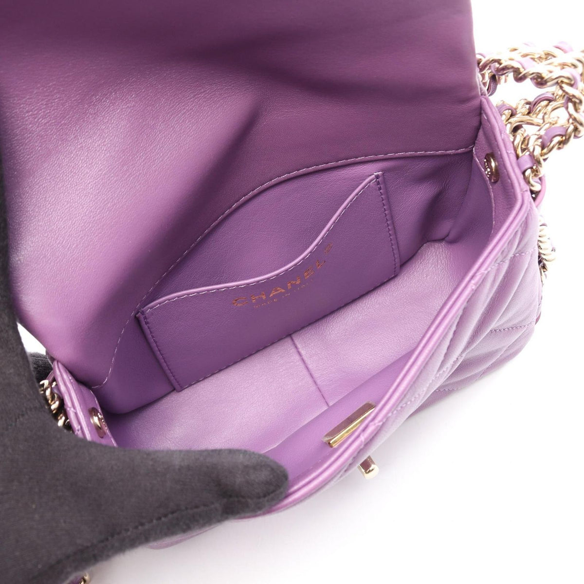 Chanel Shoulder Bag Quilted Small Flap Purple Lambskin Chain — view 3