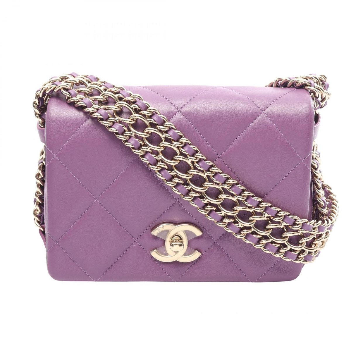 Chanel Shoulder Bag Quilted Small Flap Purple Lambskin Chain
