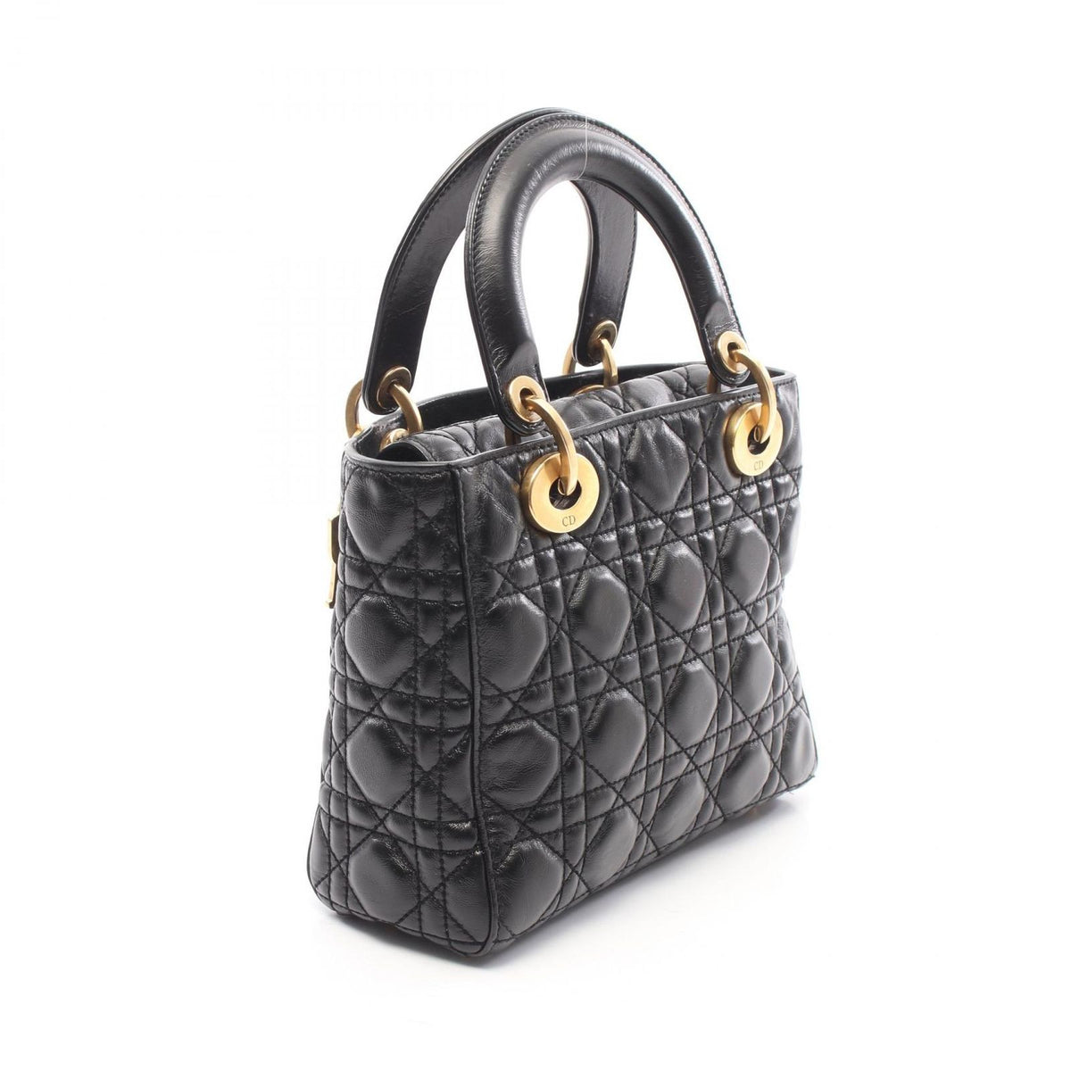 Dior Handbag Lady Dior Small Cannage 2-Way Black Leather Tote Bag — view 2
