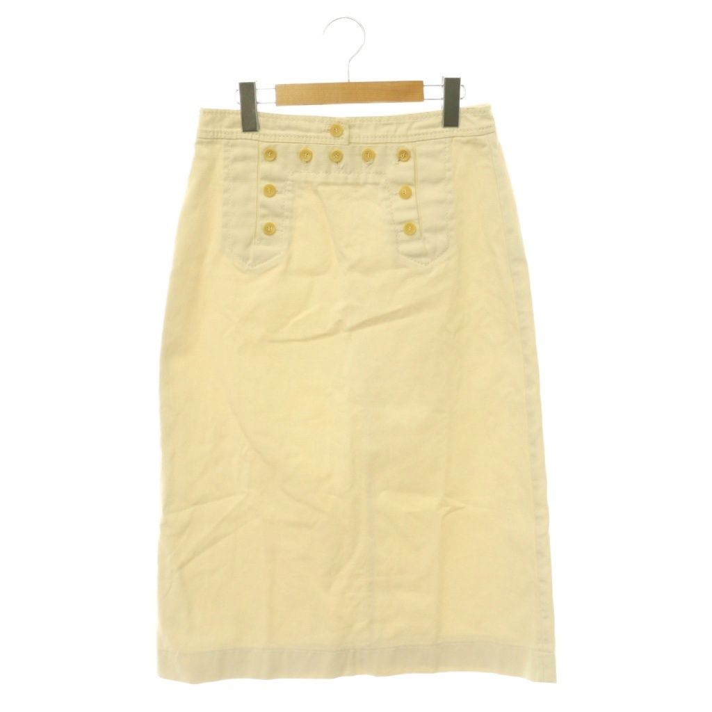Celine Tight Skirt Long Logo Button Cotton 38 Ivory