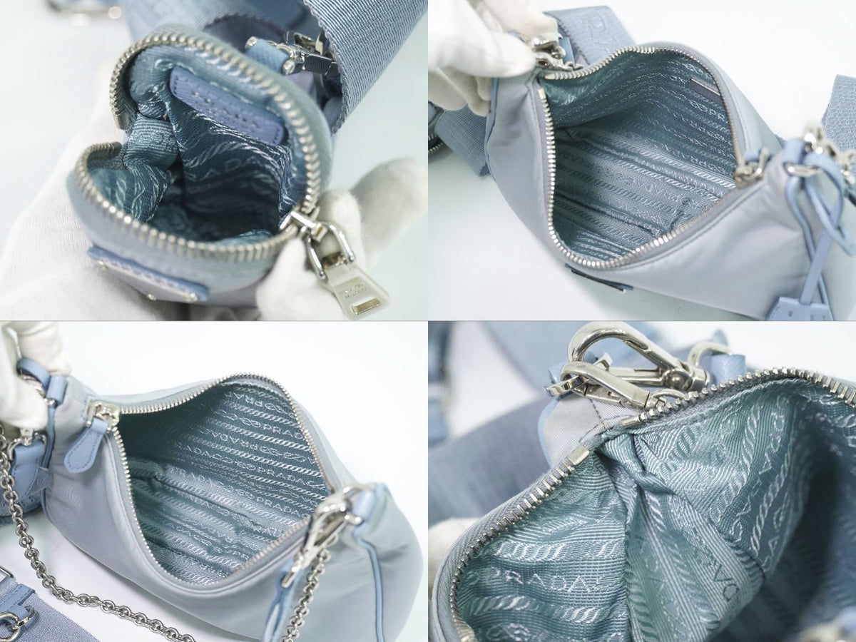 Prada Re Edition 2-Way Shoulder Bag Pochette Nylon Light Blue — view 8
