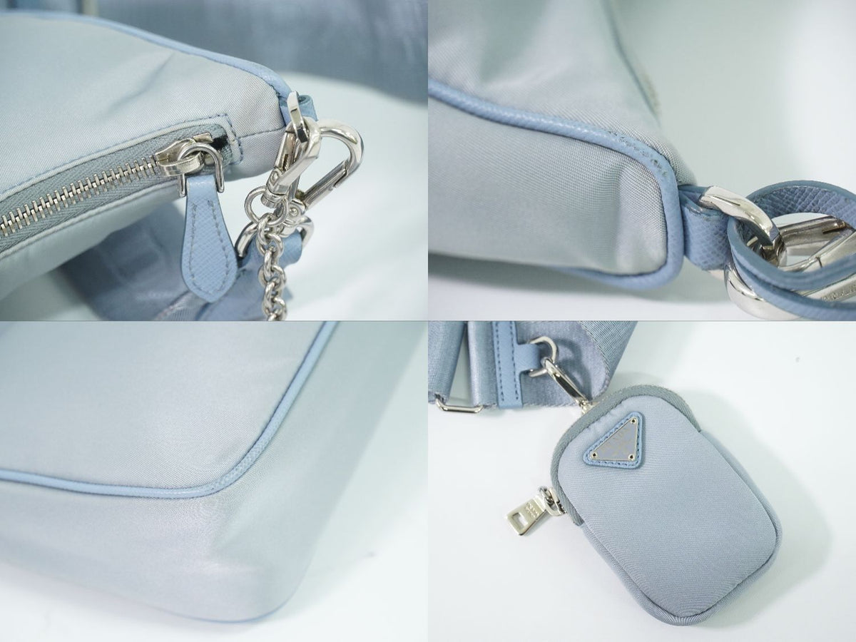 Prada Re Edition 2-Way Shoulder Bag Pochette Nylon Light Blue — view 7