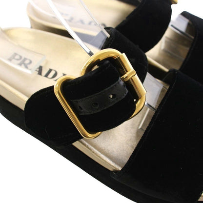 Prada Velvet Buckle Sandals Velour Thick Sole Double Strap Black TK 39 — view 6