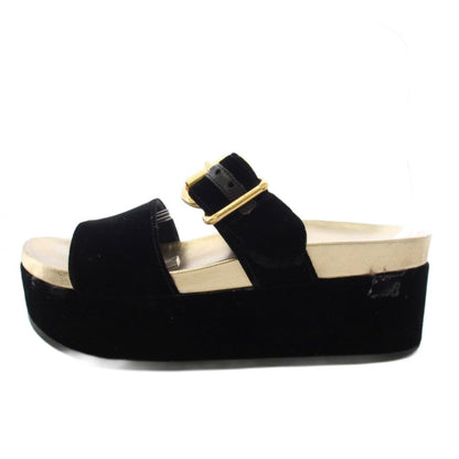 Prada Velvet Buckle Sandals Velour Thick Sole Double Strap Black TK 39 — view 2