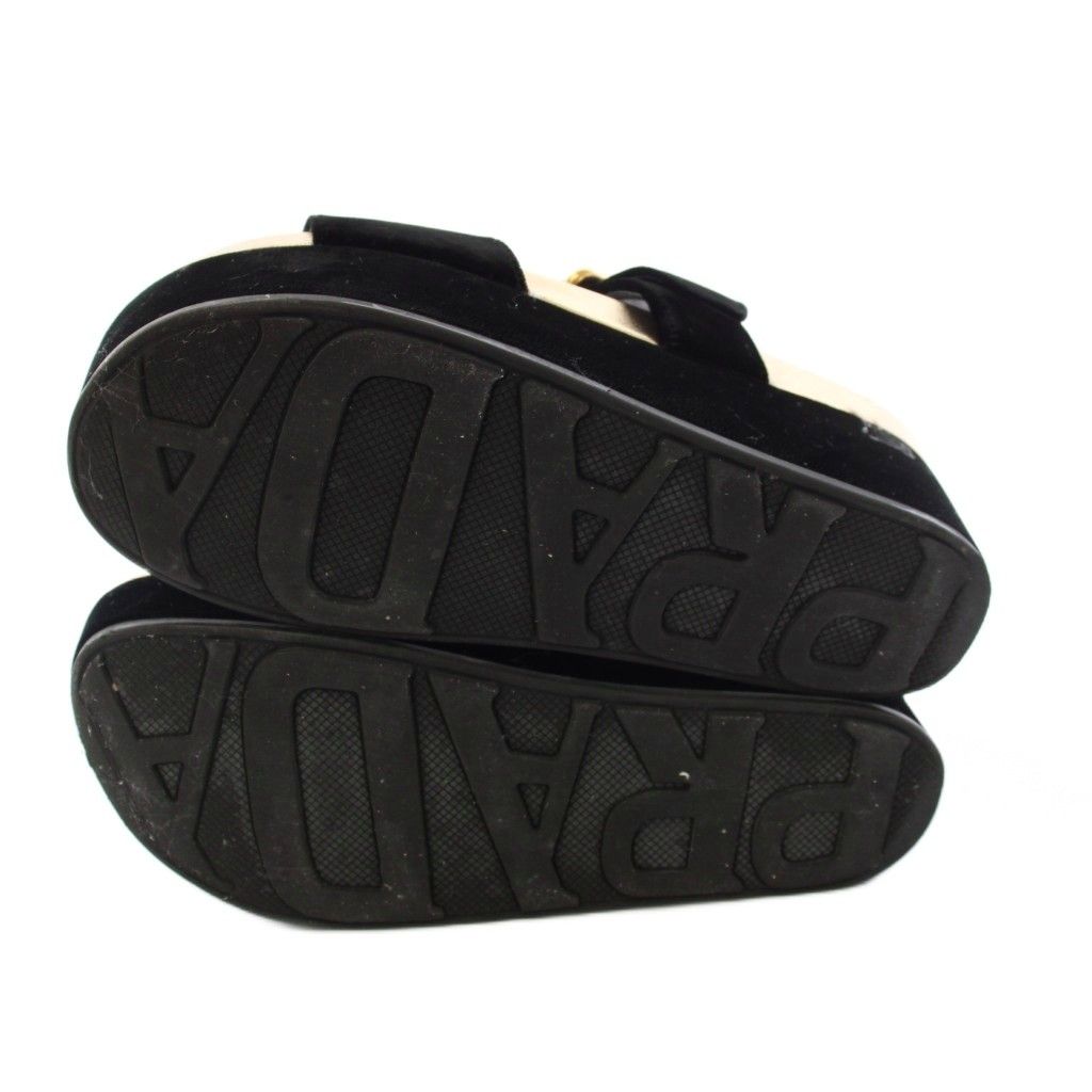 Prada Velvet Buckle Sandals Velour Thick Sole Double Strap Black TK 39 — view 7