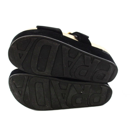 Prada Velvet Buckle Sandals Velour Thick Sole Double Strap Black TK 39 — view 7