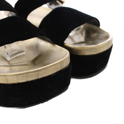 Prada Velvet Buckle Sandals Velour Thick Sole Double Strap Black TK 39 — view 3