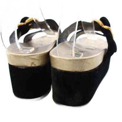 Prada Velvet Buckle Sandals Velour Thick Sole Double Strap Black TK 39 — view 5