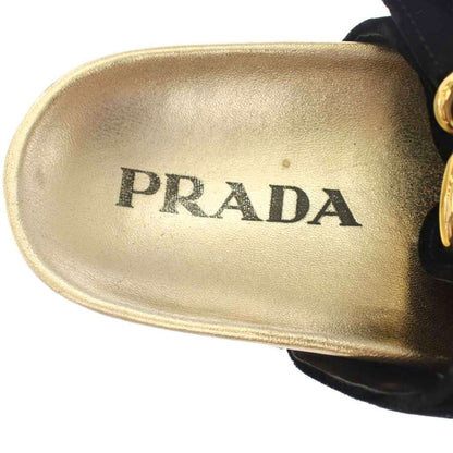 Prada Velvet Buckle Sandals Velour Thick Sole Double Strap Black TK 39 — view 8