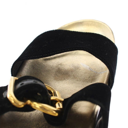 Prada Velvet Buckle Sandals Velour Thick Sole Double Strap Black TK 39 — view 4