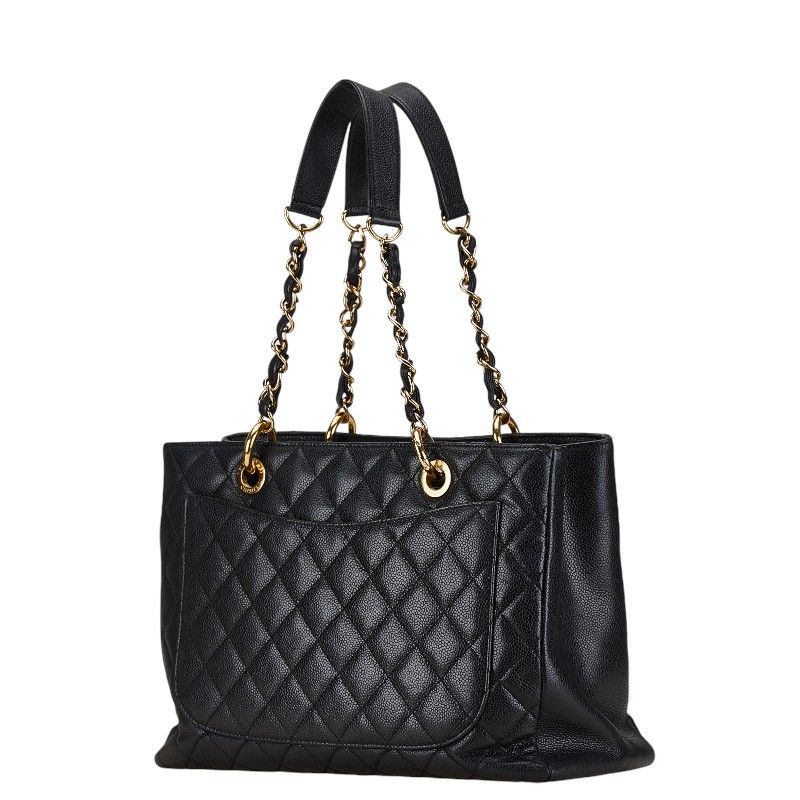 Chanel Quilted CC Logo Tote Shoulder Bag Black Caviar Leather — view 2