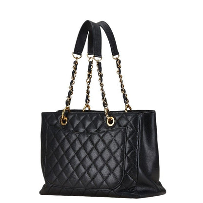 Chanel Quilted CC Logo Tote Shoulder Bag Black Caviar Leather — view 2