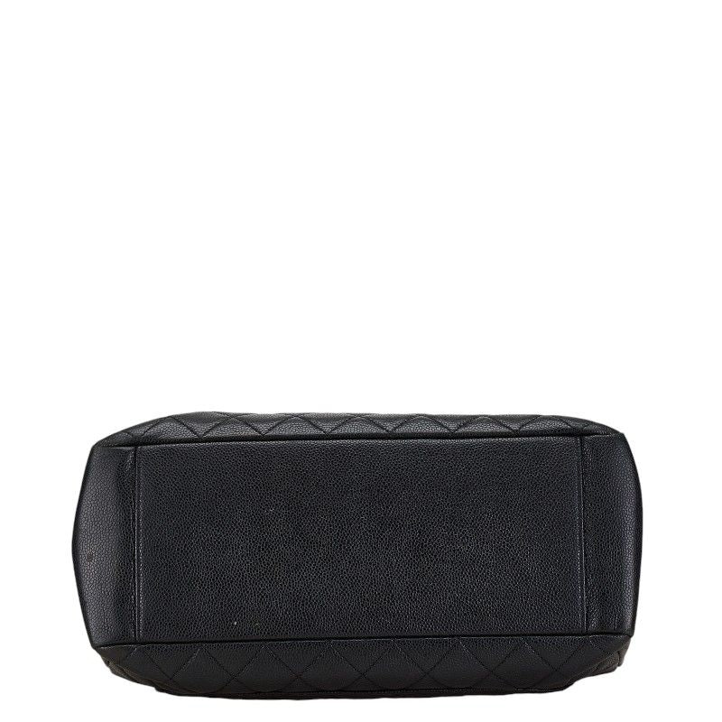 Chanel Quilted CC Logo Tote Shoulder Bag Black Caviar Leather — view 3