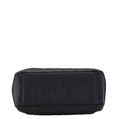 Chanel Quilted CC Logo Tote Shoulder Bag Black Caviar Leather — view 3