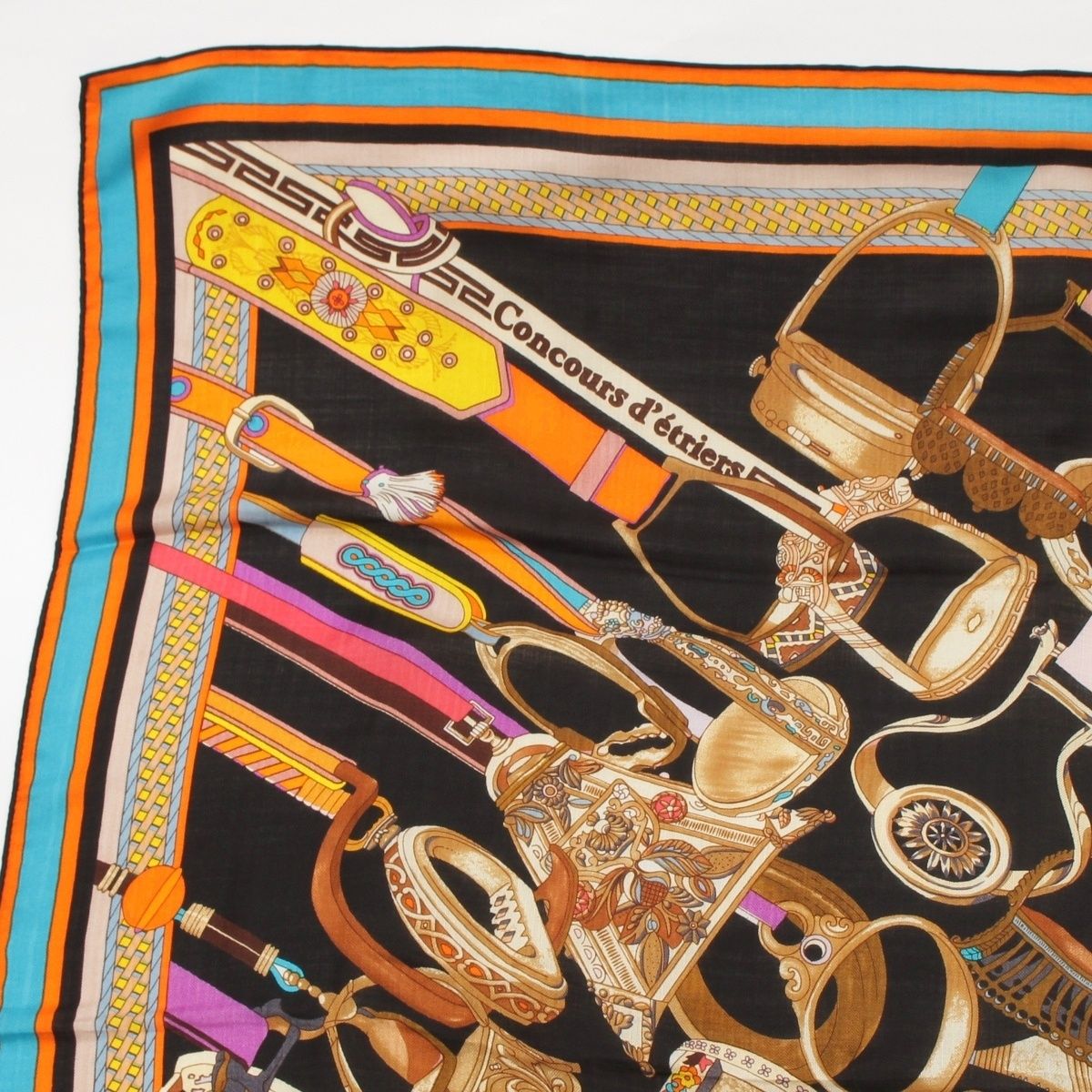 Hermes Carre Geant Cashmere Silk Concours D'etriers Shawl Black Scarf — view 2