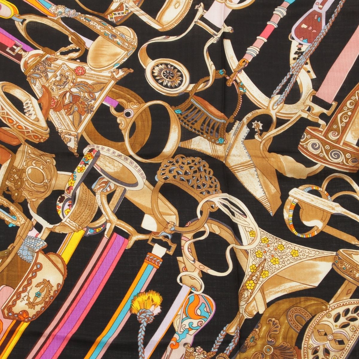 Hermes Carre Geant Cashmere Silk Concours D'etriers Shawl Black Scarf — view 6