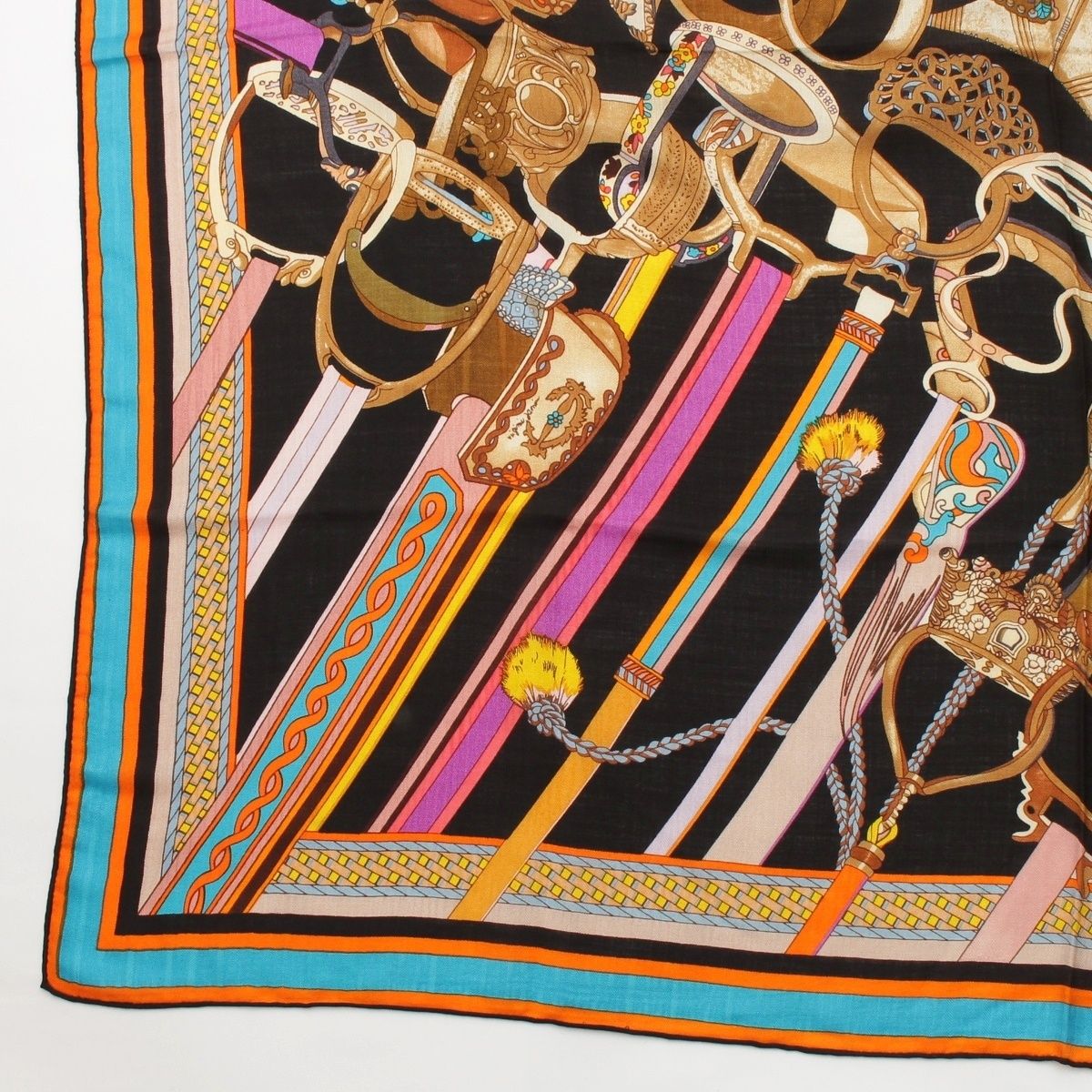 Hermes Carre Geant Cashmere Silk Concours D'etriers Shawl Black Scarf — view 4