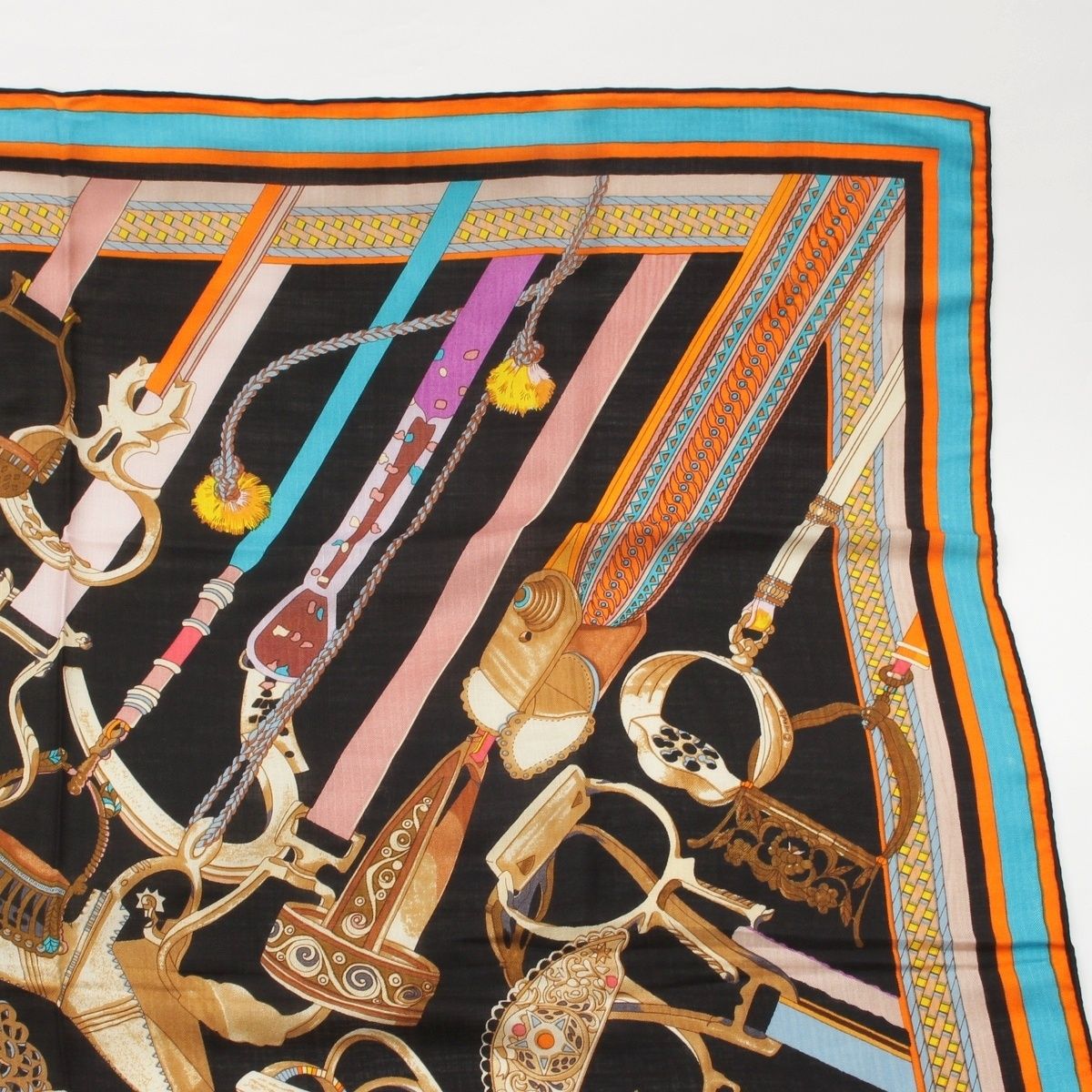 Hermes Carre Geant Cashmere Silk Concours D'etriers Shawl Black Scarf — view 3