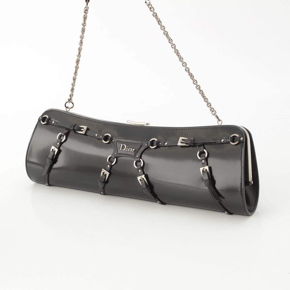 Dior Galiano Era Leather Bondage Chain Shoulder Bag Black — view 2