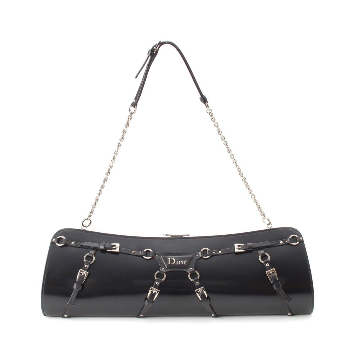 Dior Galiano Era Leather Bondage Chain Shoulder Bag Black