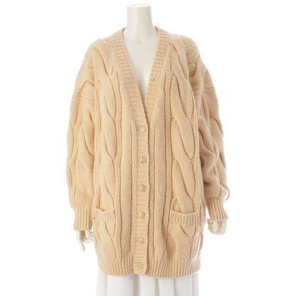 Celine Cashmere Wool Cable Knit Long Cardigan Top Beige