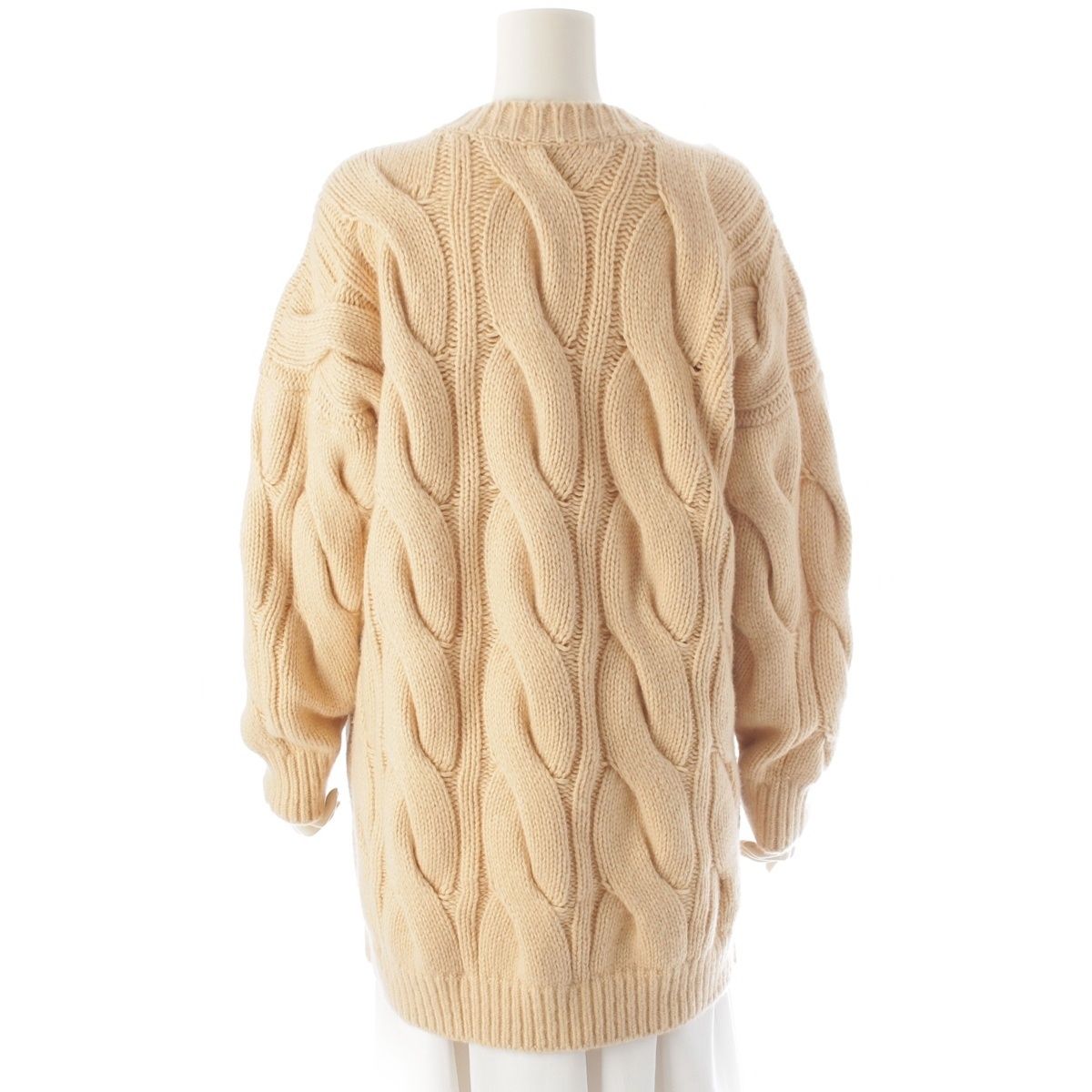 Celine Cashmere Wool Cable Knit Long Cardigan Top Beige — view 4