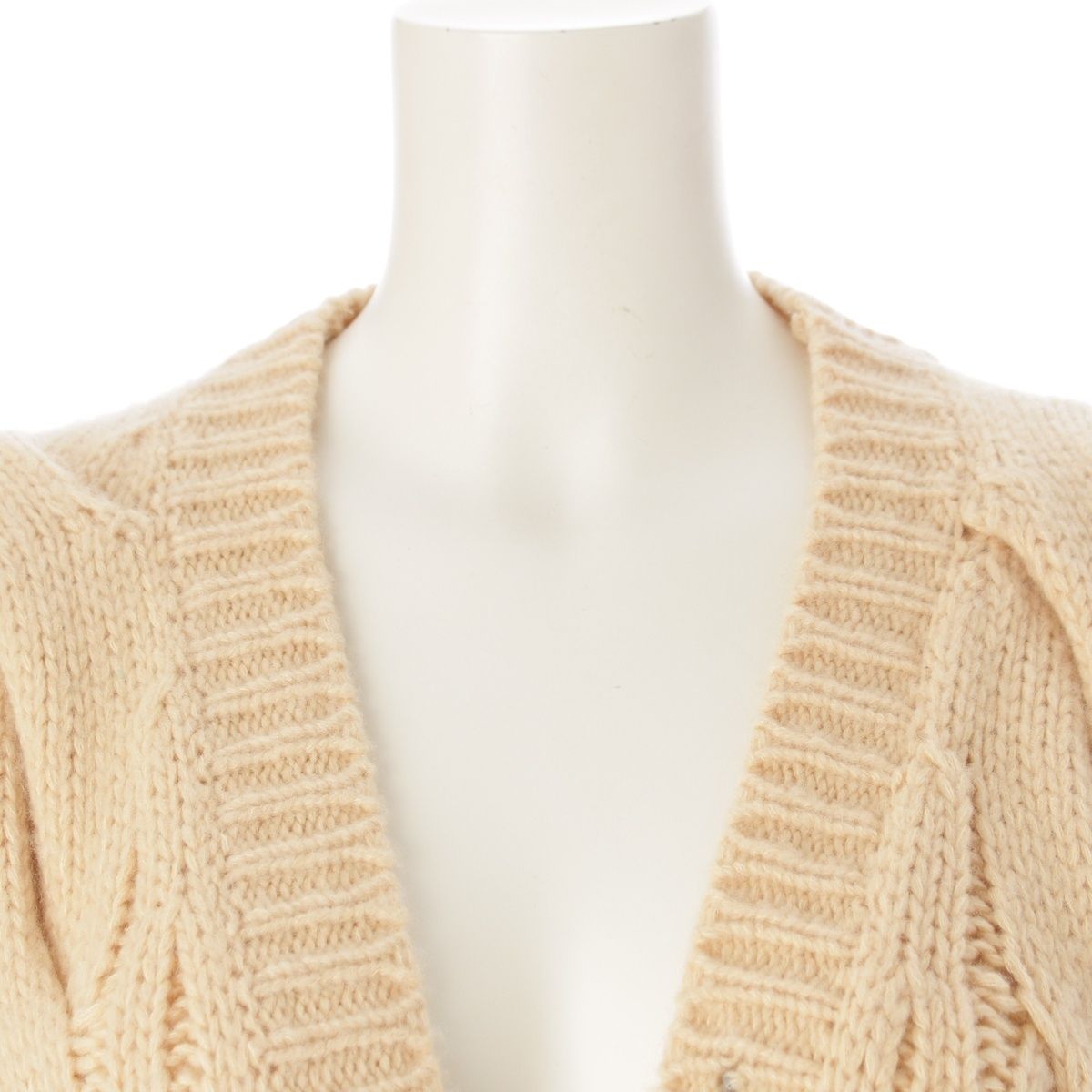 Celine Cashmere Wool Cable Knit Long Cardigan Top Beige — view 5