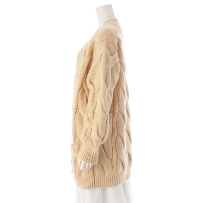 Celine Cashmere Wool Cable Knit Long Cardigan Top Beige — view 3