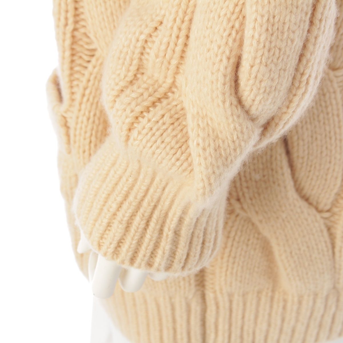 Celine Cashmere Wool Cable Knit Long Cardigan Top Beige — view 7