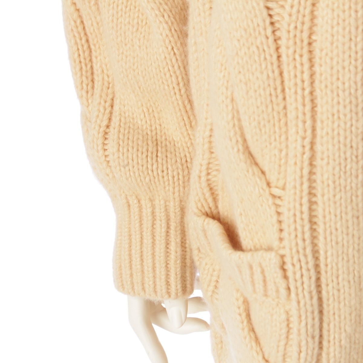Celine Cashmere Wool Cable Knit Long Cardigan Top Beige — view 6