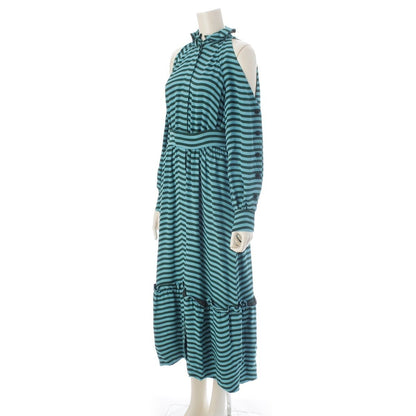 Fendi Silk Border Open Shoulder Long Sleeve Dress Blue Green 36 — view 2