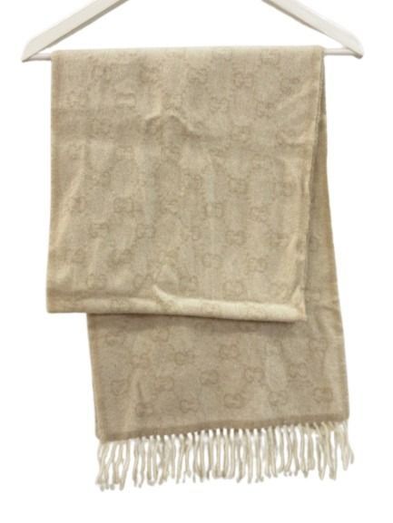 Gucci Scarf GG Wool Alpaca Beige Fringe Shawl — view 2