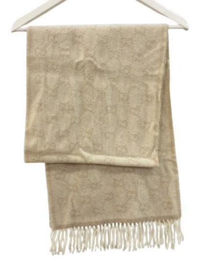 Gucci Scarf GG Wool Alpaca Beige Fringe Shawl — view 2