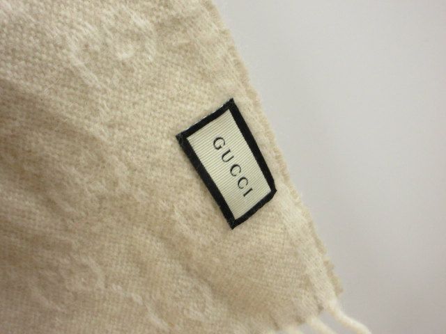 Gucci Scarf GG Wool Alpaca Beige Fringe Shawl — view 3