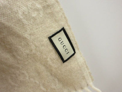 Gucci Scarf GG Wool Alpaca Beige Fringe Shawl — view 3