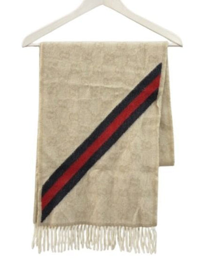 Gucci Scarf GG Wool Alpaca Beige Fringe Shawl