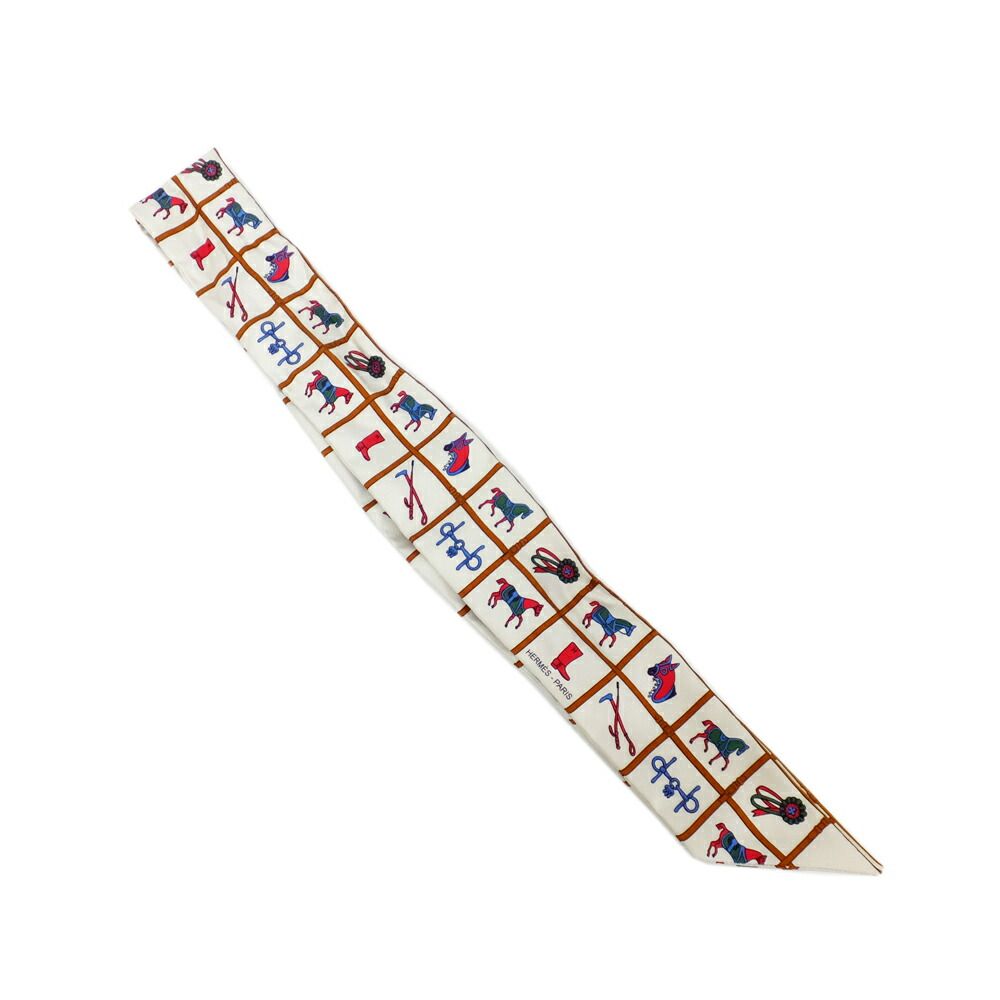 Hermes Ten Twilly Horse Tackle Couvertureset Tenues de Jour Off White Silk Scarf — view 2