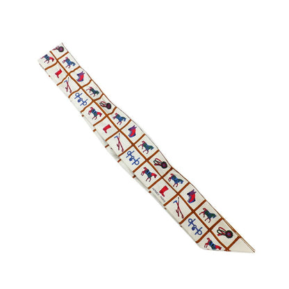 Hermes Ten Twilly Horse Tackle Couvertureset Tenues de Jour Off White Silk Scarf — view 2